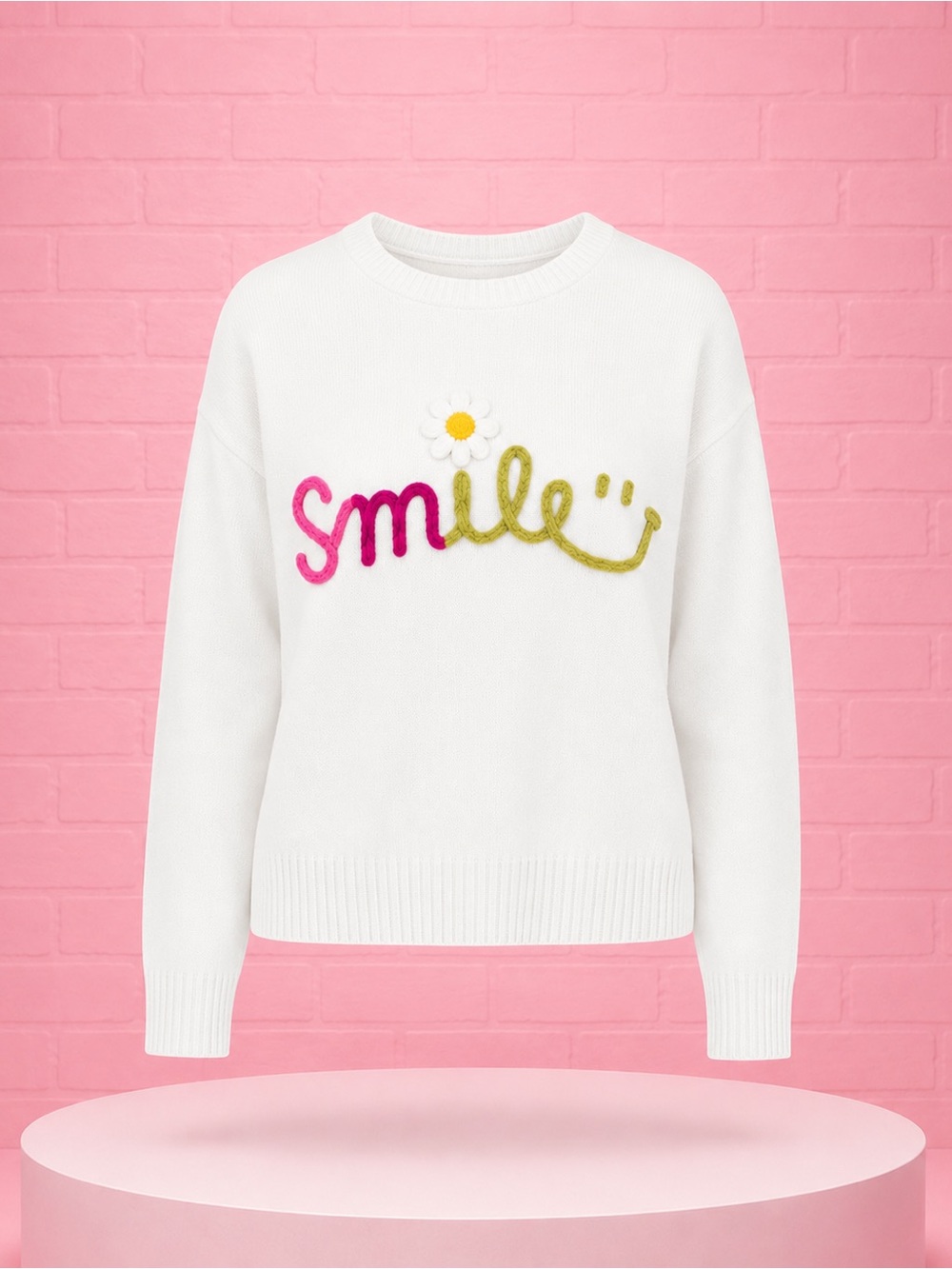 Dreamers by Debut Smile Daisy Sweater S/M White Colorful Knit NWT